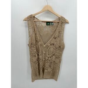 Hunt Club Crotchet Cardigan Women Medium‎ Petite Tan Button Front Boho Festival